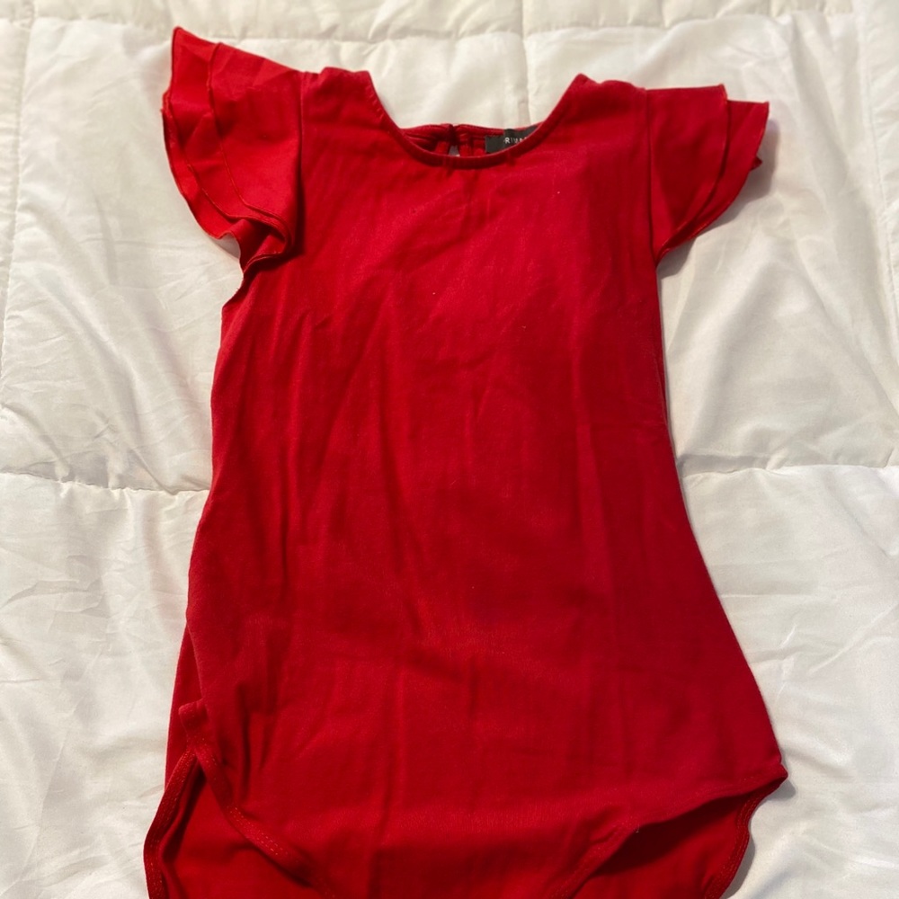 Red ruffle body suit